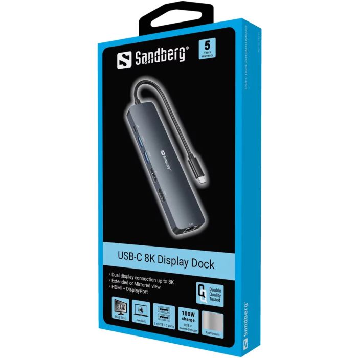 Sandberg USB-C 8K Display Dock priklopna postaja Sandberg USB-C 8K Display Dock priklopna postaja