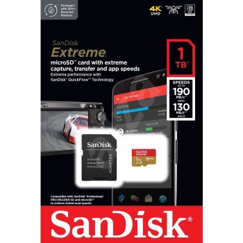 SanDisk Extreme microSDXC 1TB + SD Adapter do 190MB/s & 130MB/s  A2 C10 V30 UHS-I U3