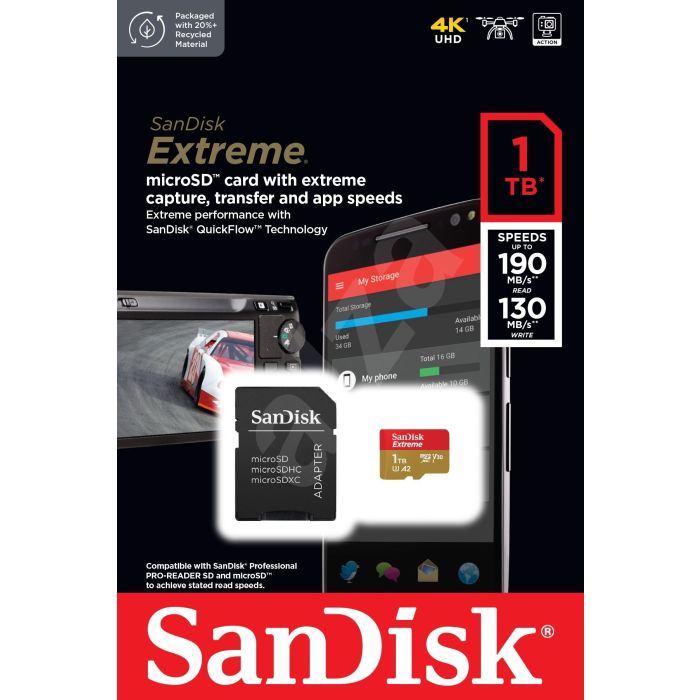 SanDisk Extreme microSDXC 1TB + SD Adapter do 190MB/s & 130MB/s A2 C10 V30 UHS-I U3 SanDisk Extreme microSDXC 1TB + SD Adapter do 190MB/s & 130MB/s A2 C10 V30 UHS-I U3