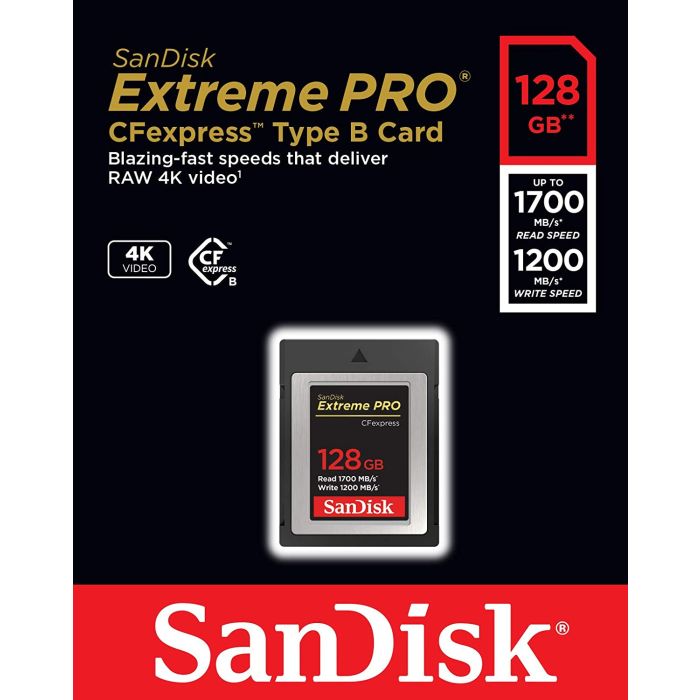 SanDisk Extreme PRO CFexpress Tip B, 128GB, 1700MB/s branje, 1200MB/s pisanje SanDisk Extreme PRO CFexpress Tip B, 128GB, 1700MB/s branje, 1200MB/s pisanje