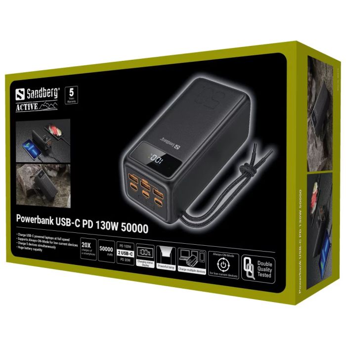 Sandberg USB-C Power Delivery 130W 50000mAh prenosna baterija Sandberg USB-C Power Delivery 130W 50000mAh prenosna baterija