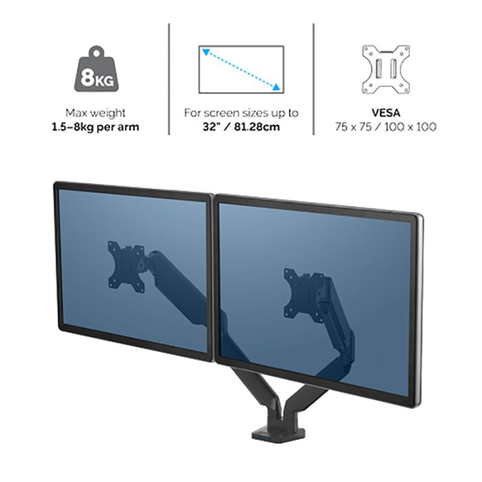 Fellowes Platinum Series dvojni nosilec za monitor do diagonale 32 Fellowes Platinum Series dvojni nosilec za monitor do diagonale 32