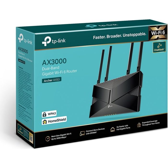 TP-LINK usmerjevalnik Archer AX53 AX3000 Dual Band Gigabit Wi-Fi 6 TP-LINK usmerjevalnik Archer AX53 AX3000 Dual Band Gigabit Wi-Fi 6
