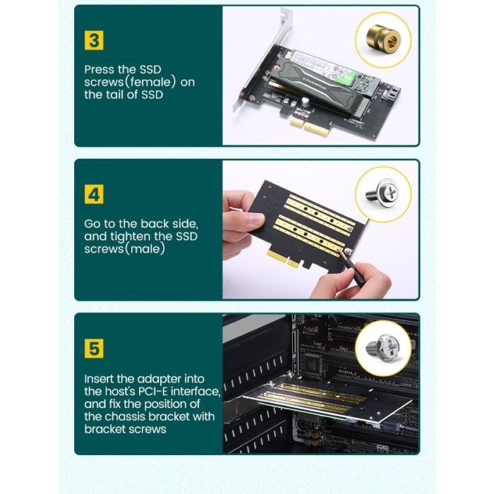 Ugreen 70504 M2 / M.2 NVME na PCI-E 3.0 razširitvena kartica z M.2 SATA podporo Ugreen 70504 M2 / M.2 NVME na PCI-E 3.0 razširitvena kartica z M.2 SATA podporo