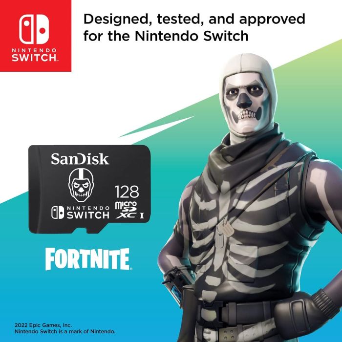 SanDisk Nintendo MicroSD UHS I Card - Fortnite Edition, Skull Trooper, 128GB SanDisk Nintendo MicroSD UHS I Card - Fortnite Edition, Skull Trooper, 128GB