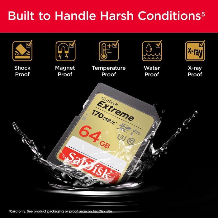 SanDisk Extreme 64GB SDXC spominska kartica + 1 leto RescuePRO Deluxe do170MB/s & 80MB/s branje/zapi SanDisk Extreme 64GB SDXC spominska kartica + 1 leto RescuePRO Deluxe do170MB/s & 80MB/s branje/zapi