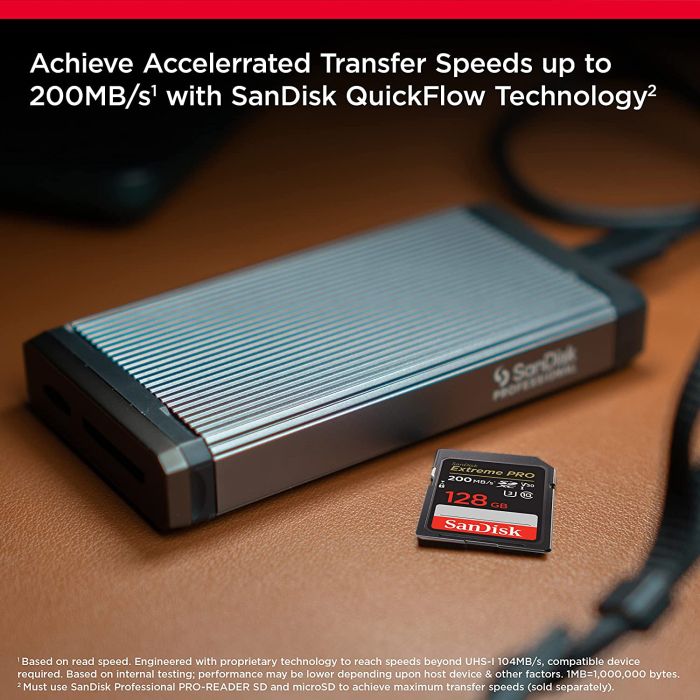 SanDisk Extreme PRO 128GB SDXC spominska kartica 200MB/s & 90MB/s Branje/Pisanje UHS-I, Class 10, U3 SanDisk Extreme PRO 128GB SDXC spominska kartica 200MB/s & 90MB/s Branje/Pisanje UHS-I, Class 10, U3
