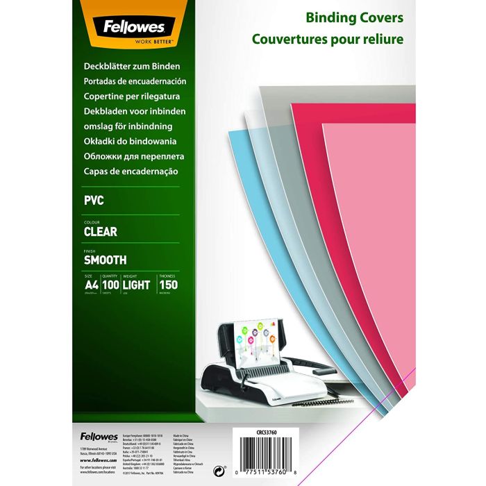 Fellowes PVC prozorne platnice, A4, 150 mic, 100 kosov Fellowes PVC prozorne platnice, A4, 150 mic, 100 kosov