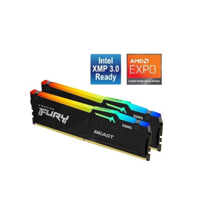 Kingston Fury Beast RGB 32GB Kit (2x16GB) DDR5-5600 DIMM PC5-38400 CL36, 1.25V Kingston Fury Beast RGB 32GB Kit (2x16GB) DDR5-5600 DIMM PC5-38400 CL36, 1.25V