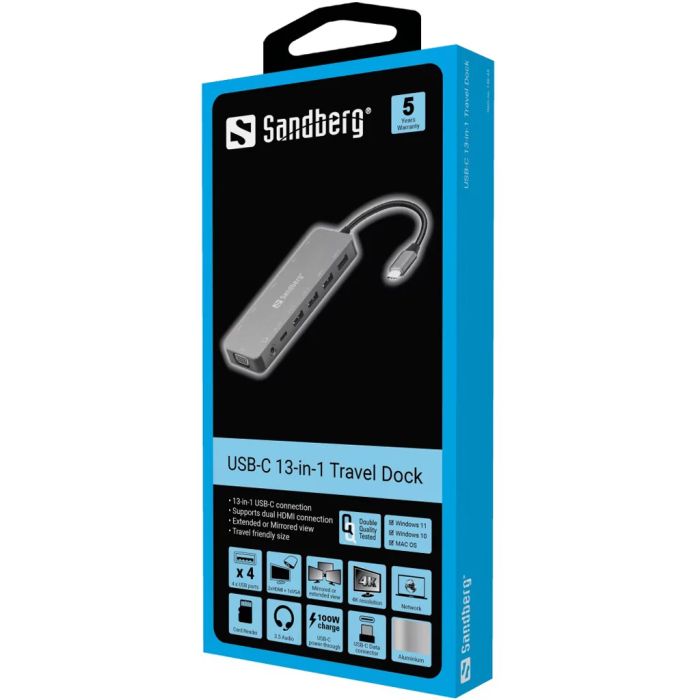 Sandberg USB-C 13-in-1 priklopna postaja za prenosnike Sandberg USB-C 13-in-1 priklopna postaja za prenosnike