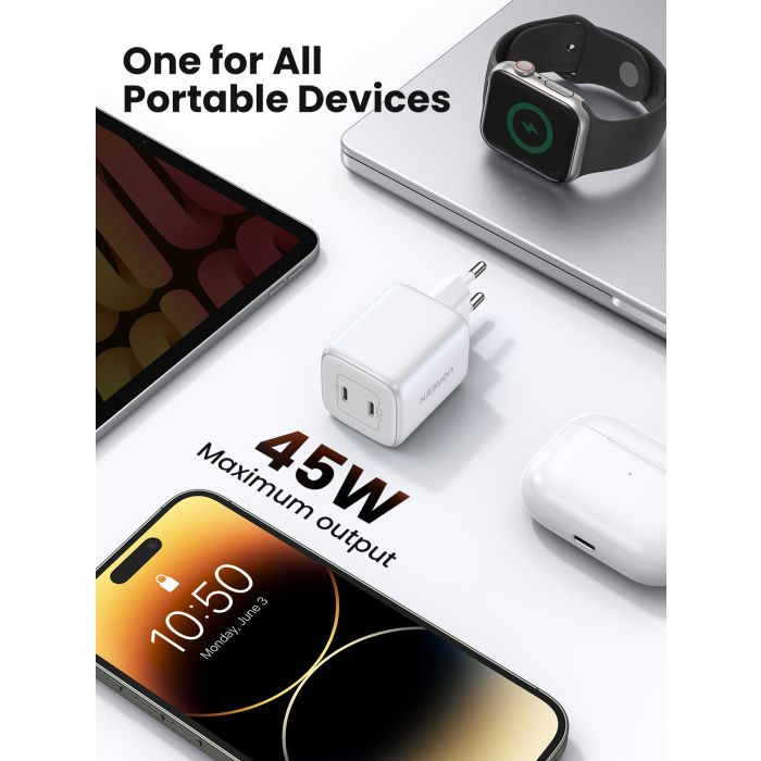 Ugreen Nexode 45W USB C Polnilnik GaN II PD 3.0 - Bel Ugreen Nexode 45W USB C Polnilnik GaN II PD 3.0 - Bel