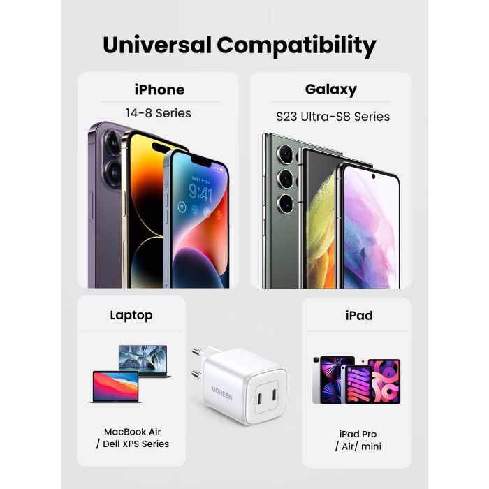 Ugreen Nexode 45W USB C Polnilnik GaN II PD 3.0 - Bel Ugreen Nexode 45W USB C Polnilnik GaN II PD 3.0 - Bel