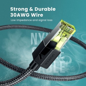 Ugreen UTP Cat7 oklopljen pleten okrogel kabel z modularnim RJ45 Ethernet priključkom 5M