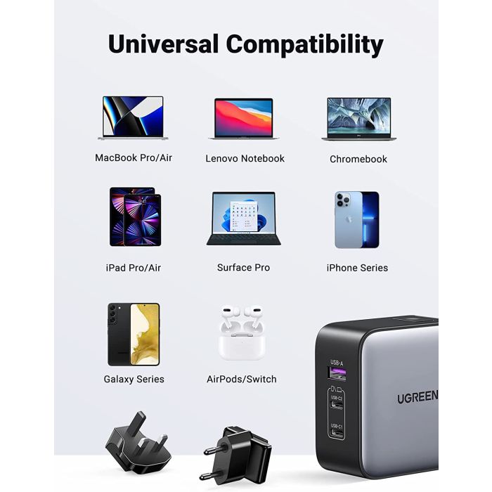 Ugreen Nexode 65W USB A + USB C potovalni polnilnik GaN II PD 3.0 Ugreen Nexode 65W USB A + USB C potovalni polnilnik GaN II PD 3.0