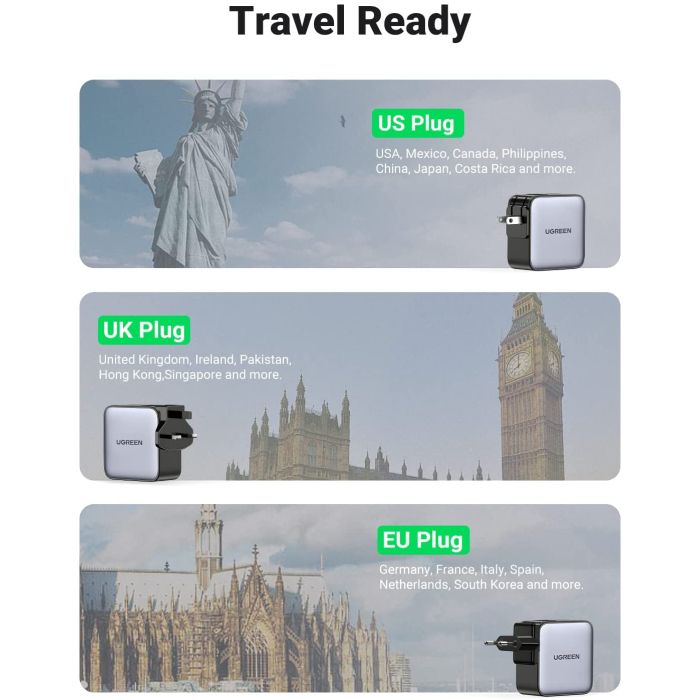 Ugreen Nexode 65W USB A + USB C potovalni polnilnik GaN II PD 3.0 Ugreen Nexode 65W USB A + USB C potovalni polnilnik GaN II PD 3.0