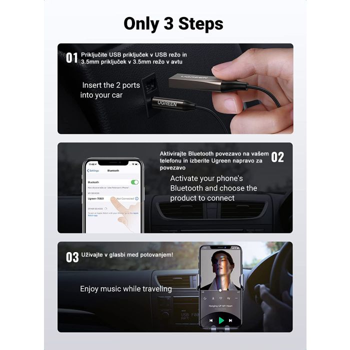 Ugreen Bluetooth USB/Aux adapter za avto Ugreen Bluetooth USB/Aux adapter za avto