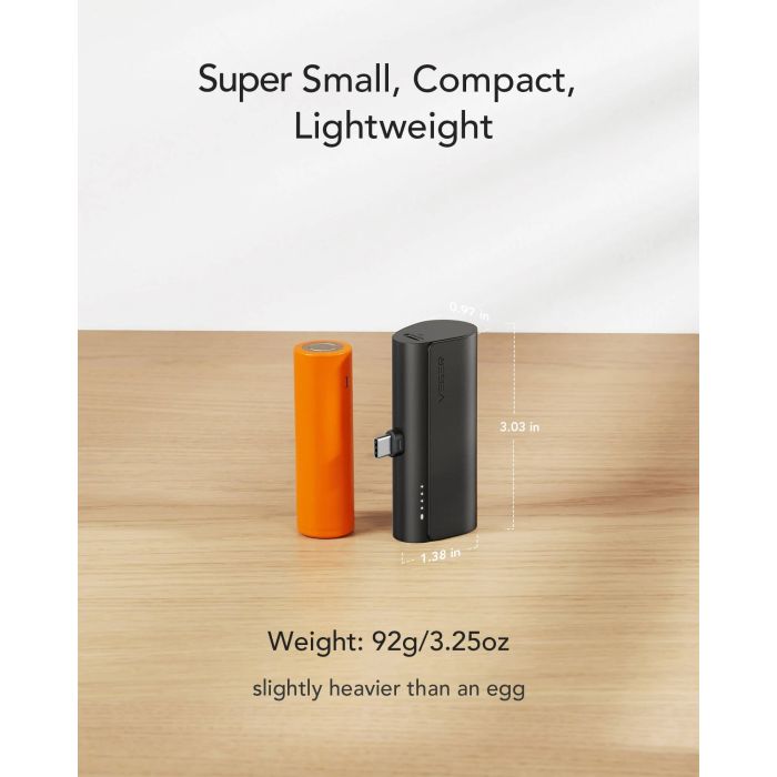 VEGER prenosna baterija PlugON-C 5000 mAh, črna VEGER prenosna baterija PlugON-C 5000 mAh, črna