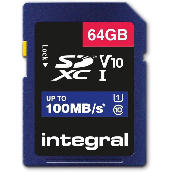 Integral 64GB SD Card High Speed Memory SDXC Up To 100MB/S V10 UHS U1 Integral 64GB SD Card High Speed Memory SDXC Up To 100MB/S V10 UHS U1