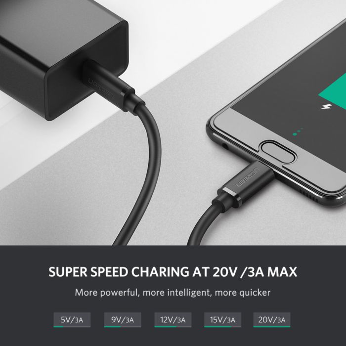 UGREEN USB 2.0 USB-C na USB-C 0,5m (črn) - polybag UGREEN USB 2.0 USB-C na USB-C 0,5m (črn) - polybag
