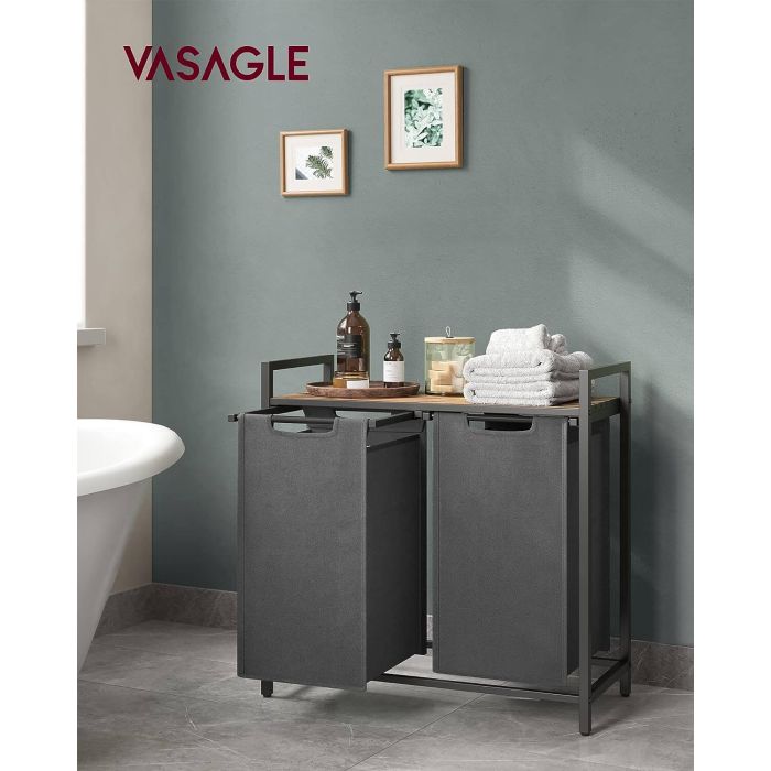 VASAGLE košara za perilo s 2 predelki, črna, BLH201G01 VASAGLE košara za perilo s 2 predelki, črna, BLH201G01