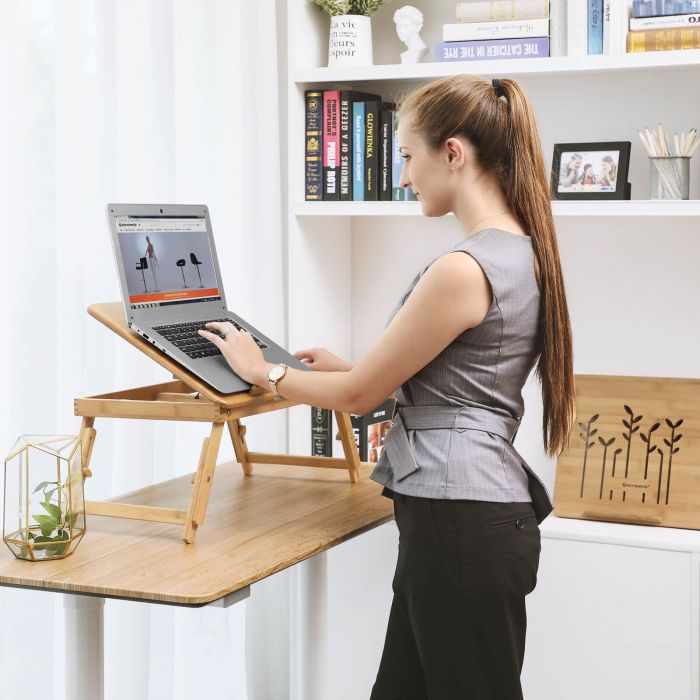 SONGMICS Miza za prenosnik Bamboo s predalom 55 x 35 x (21 - 29) cm naravna, LLD002 SONGMICS Miza za prenosnik Bamboo s predalom 55 x 35 x (21 - 29) cm naravna, LLD002