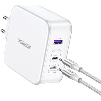 Ugreen Nexode 3 portni 140W USB-C polnilnik s PD 3.1 GaN Bel Ugreen Nexode 3 portni 140W USB-C polnilnik s PD 3.1 GaN Bel