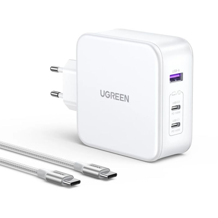 Ugreen Nexode 3 portni 140W USB-C polnilnik s PD 3.1 GaN Bel Ugreen Nexode 3 portni 140W USB-C polnilnik s PD 3.1 GaN Bel