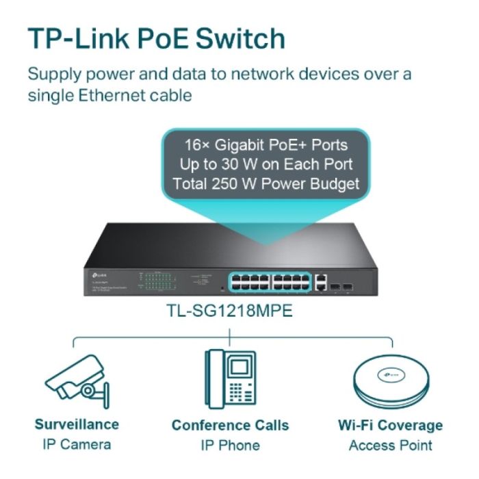 TP-LINK stikalo 18-port Gigabit stikalo z 16-Port PoE+ port TP-LINK stikalo 18-port Gigabit stikalo z 16-Port PoE+ port