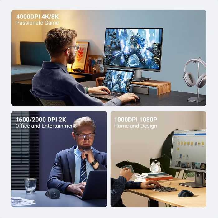 Brezžična miška UGREEN Bluetooth 5.0 in 2,4 Ghz z USB sprejemnikom s 5 gumbi za MacBook, PC, namizni Brezžična miška UGREEN Bluetooth 5.0 in 2,4 Ghz z USB sprejemnikom s 5 gumbi za MacBook, PC, namizni