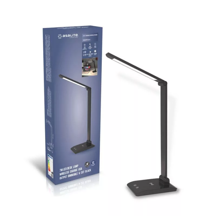 ASALITE namizna LED svetilka z zatemnitvijo 7W 450lm CCT brezžična USB, črna ASALITE namizna LED svetilka z zatemnitvijo 7W 450lm CCT brezžična USB, črna