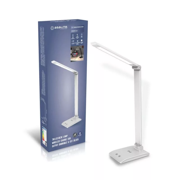 ASALITE namizna LED svetilka z zatemnitvijo 7W 450lm CCT brezžična USB, srebrna ASALITE namizna LED svetilka z zatemnitvijo 7W 450lm CCT brezžična USB, srebrna