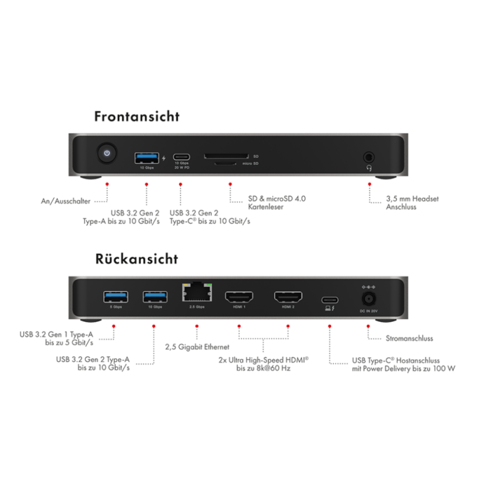 Icybox IB-DK2880-C41 priključna postaja USB4 Type-C z dvojnim video izhodom Icybox IB-DK2880-C41 priključna postaja USB4 Type-C z dvojnim video izhodom