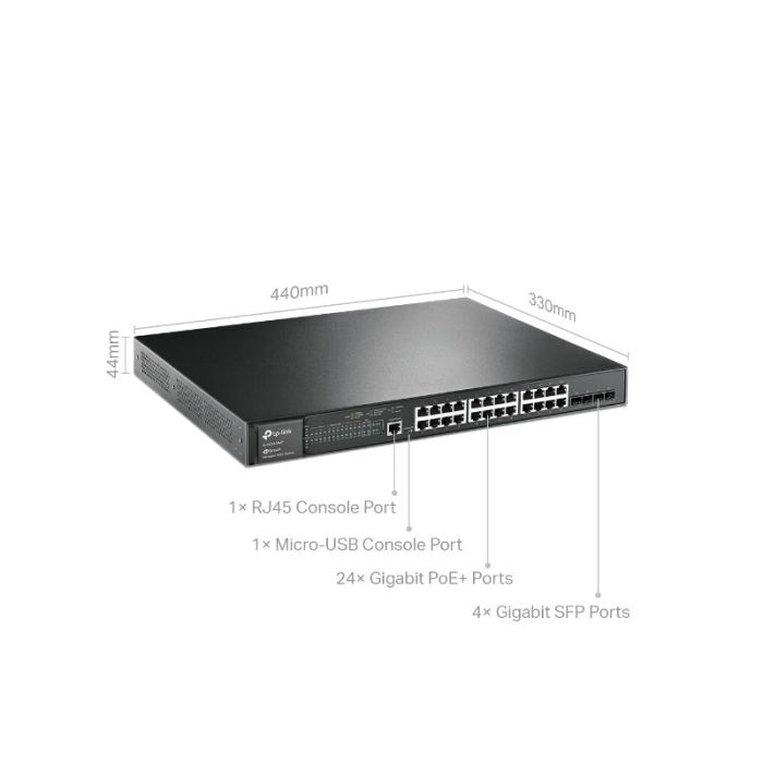 TP-LINK JetStream 28-Port Gigabit L2+ managed stikalo z 24-Port PoE+ TP-LINK JetStream 28-Port Gigabit L2+ managed stikalo z 24-Port PoE+