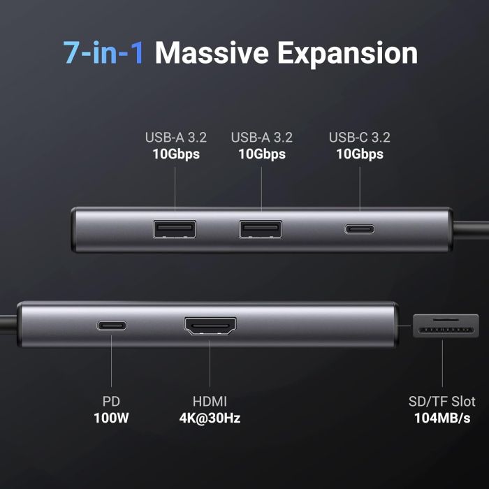 Ugreen 7v1 USB-C Hub (10Gbps USB 3.2, 4K@30Hz HDMI) Ugreen 7v1 USB-C Hub (10Gbps USB 3.2, 4K@30Hz HDMI)