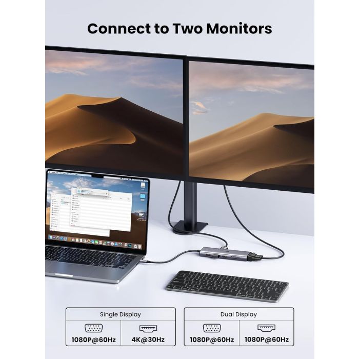 UGREEN USB C Hub, 10-v-1 USB-C z dvojnim izhodom za zaslon 4K HDMI & VGA, 100W PD UGREEN USB C Hub, 10-v-1 USB-C z dvojnim izhodom za zaslon 4K HDMI & VGA, 100W PD