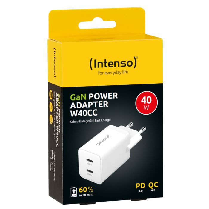 Intenso 40W GaN napajalnik s priključkom 2xUSB-C W40CC Intenso 40W GaN napajalnik s priključkom 2xUSB-C W40CC