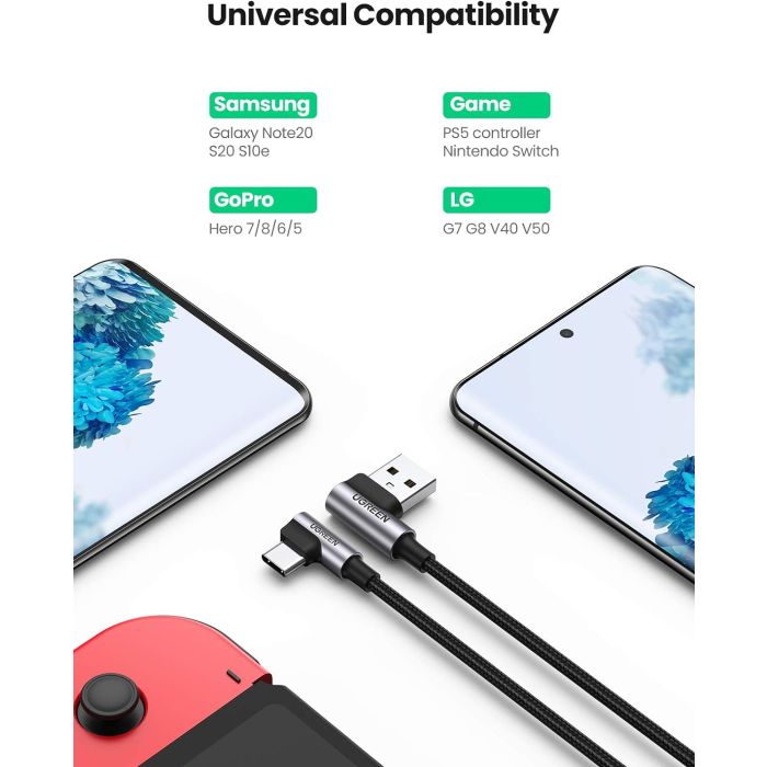 Ugreen USB v USB C 90-stopinjski kabel za hitro polnjenje 1M Ugreen USB v USB C 90-stopinjski kabel za hitro polnjenje 1M