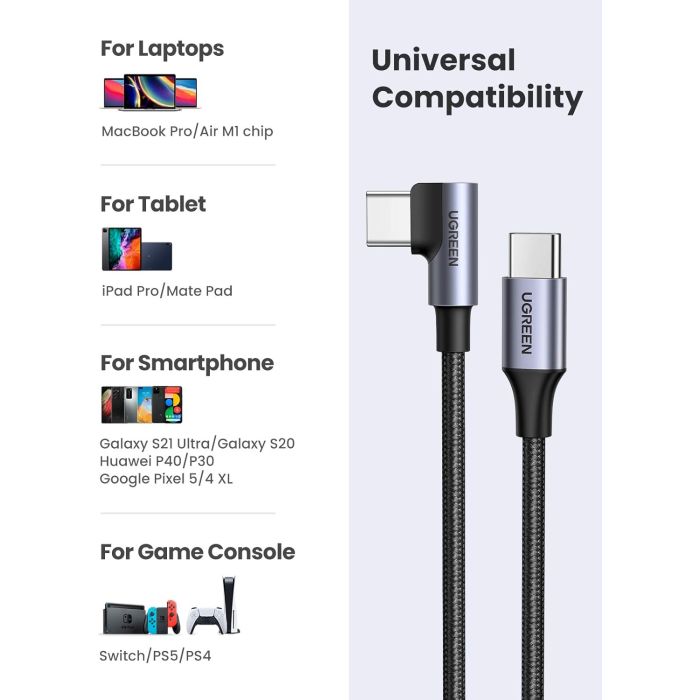 Ugreen USB-C na kotni USB-C kabel 60W 3M Ugreen USB-C na kotni USB-C kabel 60W 3M