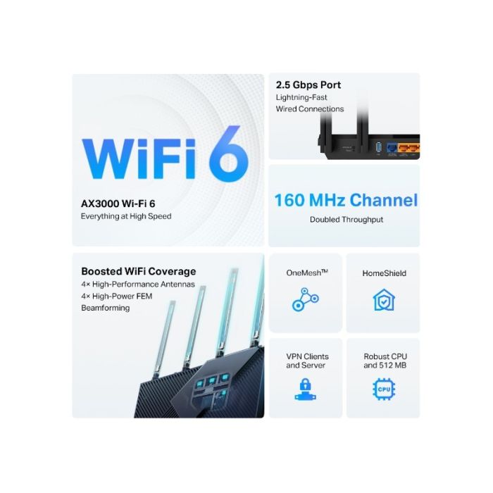 TP-LINK usmerjevalnik Archer AX55 PRO AX3000 Dual Band Gigabit usmerjevalnik Wi-Fi 6, 2.5G Port TP-LINK usmerjevalnik Archer AX55 PRO AX3000 Dual Band Gigabit usmerjevalnik Wi-Fi 6, 2.5G Port