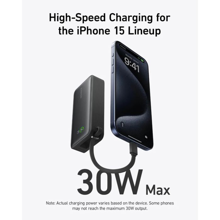 Anker 545 Nano powerbank 10K z vgrajenim kablom USB-C, črn Anker 545 Nano powerbank 10K z vgrajenim kablom USB-C, črn