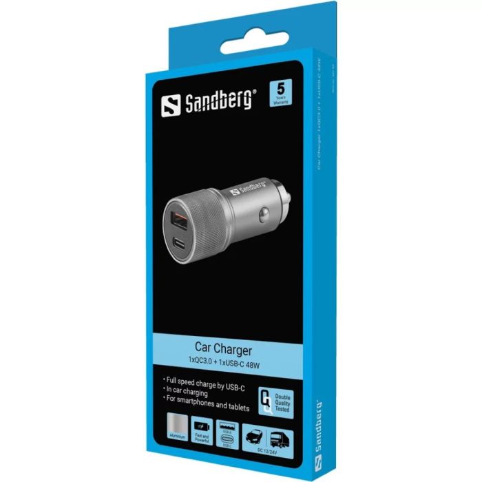 Sandberg avtomobilski polnilec 1xQC3.0 in 1xUSB-C 48W Sandberg avtomobilski polnilec 1xQC3.0 in 1xUSB-C 48W