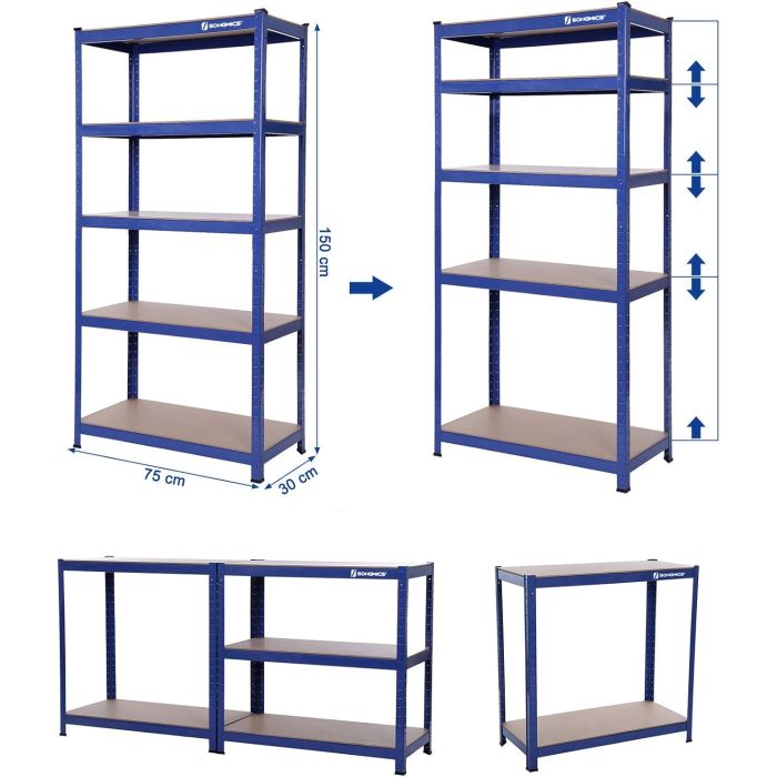 SONGMICS Regal 150 x 75 x 30 cm rjavo-moder,GLR30Q SONGMICS Regal 150 x 75 x 30 cm rjavo-moder,GLR30Q