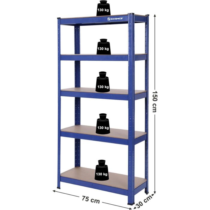 SONGMICS Regal 150 x 75 x 30 cm rjavo-moder,GLR30Q SONGMICS Regal 150 x 75 x 30 cm rjavo-moder,GLR30Q