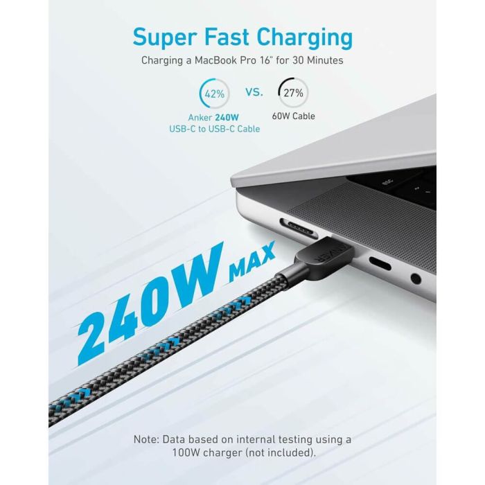 Anker 310 USB-C na USB-C kabel 240 W, 1,8m, črn Anker 310 USB-C na USB-C kabel 240 W, 1,8m, črn