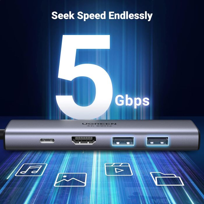 Ugreen 6v1 USB-C HUB 4K HDMI+čitalec kartic+2xUSB+PD 100W Ugreen 6v1 USB-C HUB 4K HDMI+čitalec kartic+2xUSB+PD 100W
