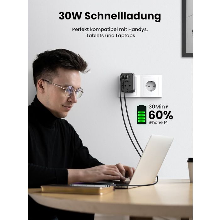 Ugreen Nexode 4v1 USB vtičnica 30W z 2xUSB, 1xUSB-C in Quick Charge Ugreen Nexode 4v1 USB vtičnica 30W z 2xUSB, 1xUSB-C in Quick Charge