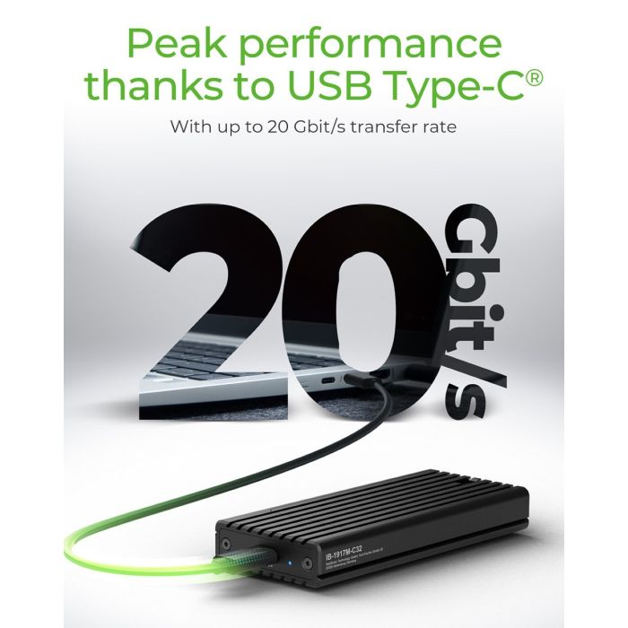 Icybox IB-1917M-C32 ohišje za 1x M.2 NVMe SSD z USB 3.2 Gen 2x2 Type-C do 20 Gbit/s Icybox IB-1917M-C32 ohišje za 1x M.2 NVMe SSD z USB 3.2 Gen 2x2 Type-C do 20 Gbit/s