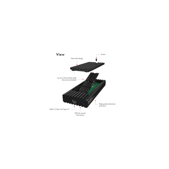 Icybox IB-1917M-C32 ohišje za 1x M.2 NVMe SSD z USB 3.2 Gen 2x2 Type-C do 20 Gbit/s Icybox IB-1917M-C32 ohišje za 1x M.2 NVMe SSD z USB 3.2 Gen 2x2 Type-C do 20 Gbit/s