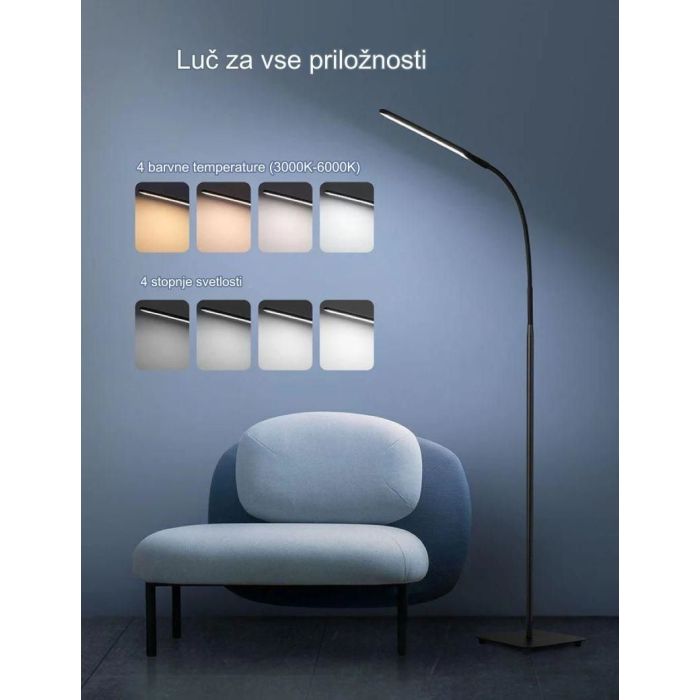 TaoTronics LED kovinska talna svetilka 72, visoka 176cm - DL072 črna TaoTronics LED kovinska talna svetilka 72, visoka 176cm - DL072 črna