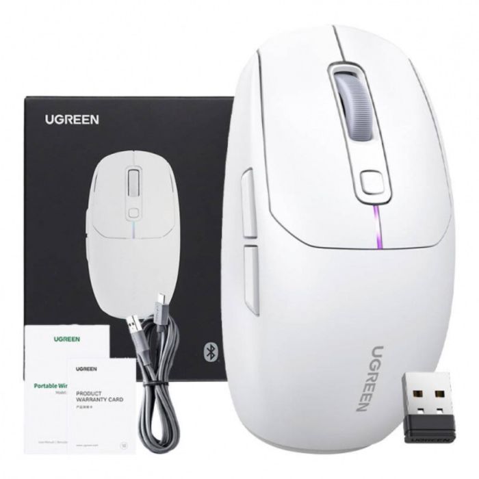 Ugreen brezžična miška 5000 DPI 2.4G+BT - bela Ugreen brezžična miška 5000 DPI 2.4G+BT - bela